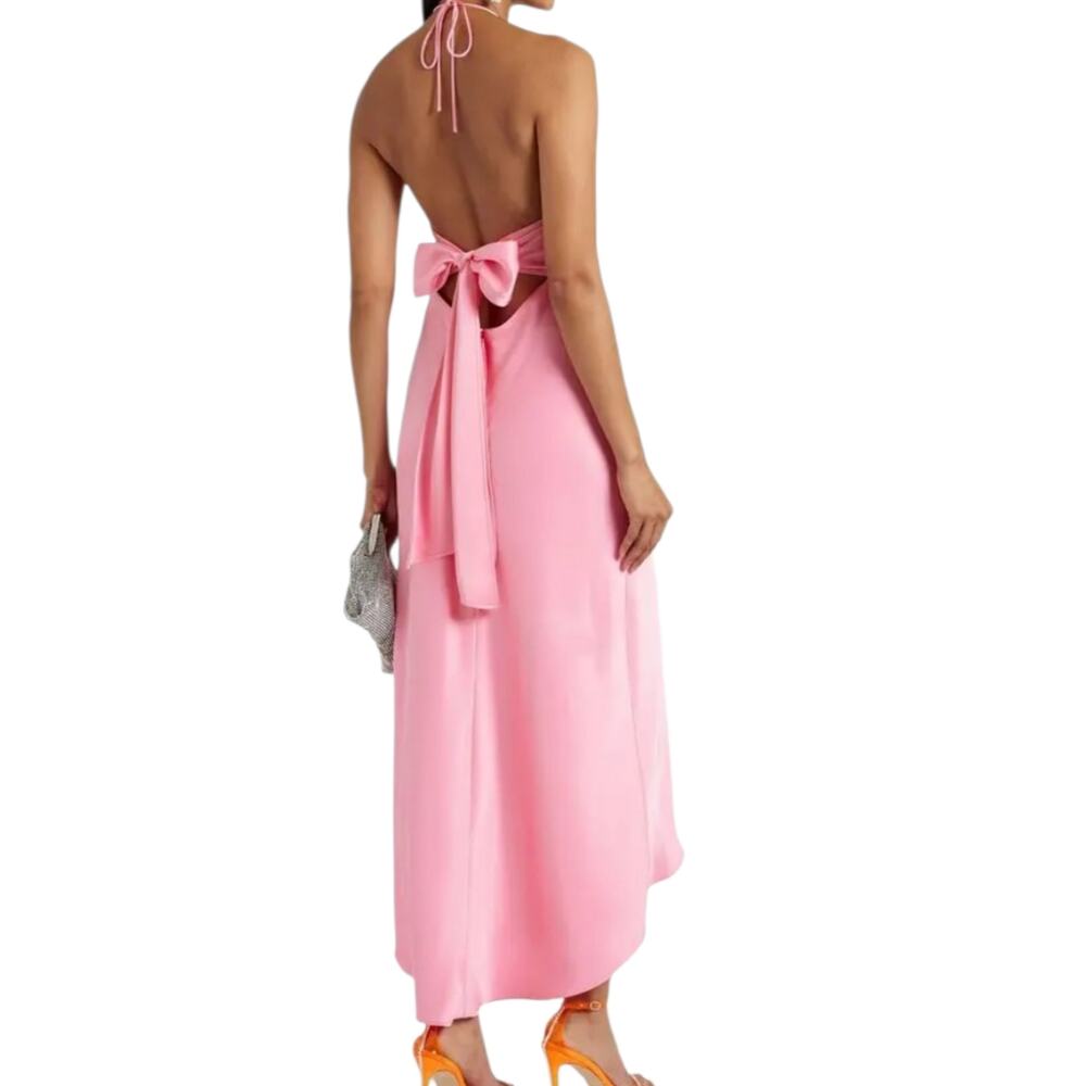 Alice + Olivia Rayni Pink Bow Detailed Satin Halterneck Maxi Dress NWT Size 8 - Picture 2 of 8